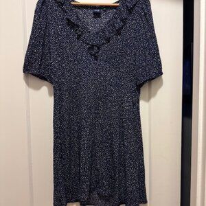 GAP Blue Floral Ruffle Trim Short Sleeve Mini‎ Dress - Medium